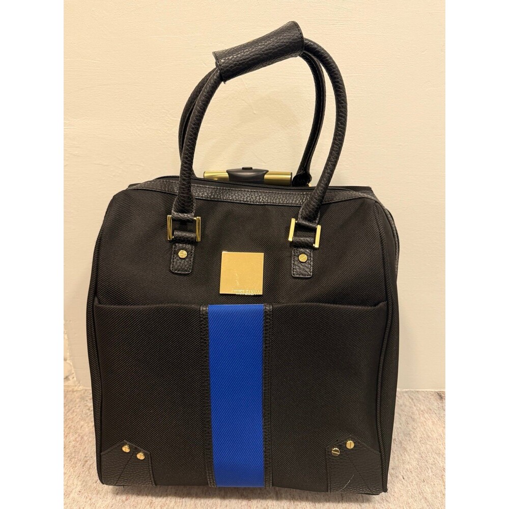 Vince Camuto Black Rolling Underseat Carry-On Luggage Tote Bag Blue Stripe